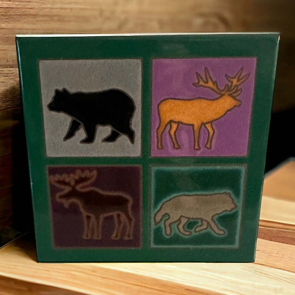 Handglazed MasterWorks Ceramic Tile Trivet Bear Bison Buffalo Moose Elk 6"